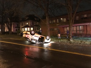 A driver flipped his car upside down on Ostrom Avenue early Saturday morning. The cause of the car accident is unclear.